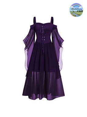 Plus Size Gothic Maxi Dress Butterfly Sleeve Sweetheart Neck Lace Up Victorian